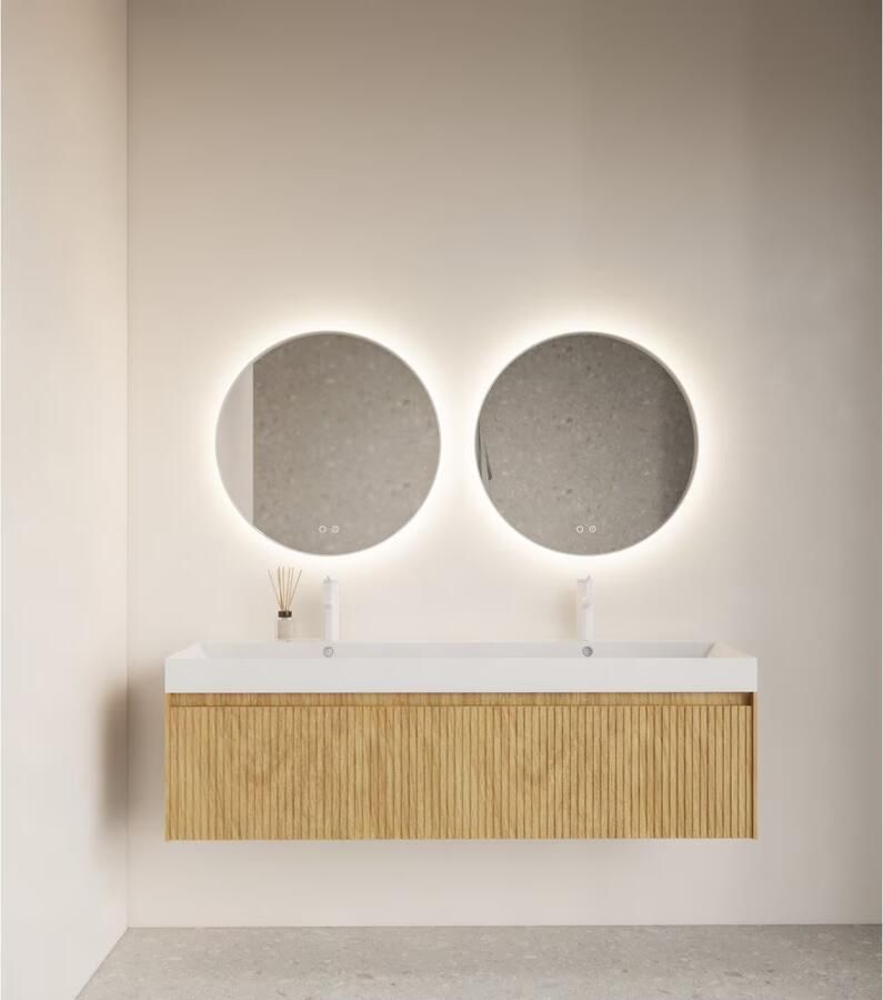 Gliss Design Badkamerspiegel Athena | 40 cm | Rond | Indirecte LED verlichting | Touch button | Spiegelverwarming | Mat witte metalen rand