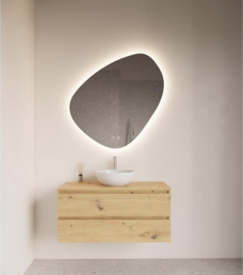 Gliss Design Badkamerspiegel Fury | 120x120 cm | Organisch | Indirecte LED verlichting | Touch button | Met spiegelverwarming - Foto 3