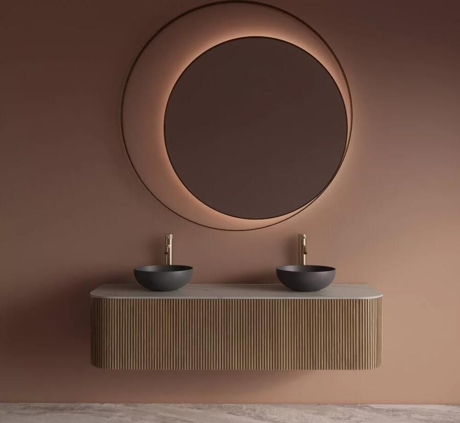 Gliss Design Badkamerspiegel Kosmos | 80 cm | Indirecte LED verlichting | Sensor bediening | Met spiegelverwarming | Mat goud - Foto 3