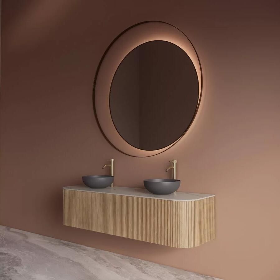 Gliss Design Badkamerspiegel Kosmos | 80 cm | Indirecte LED verlichting | Sensor bediening | Met spiegelverwarming | Mat goud