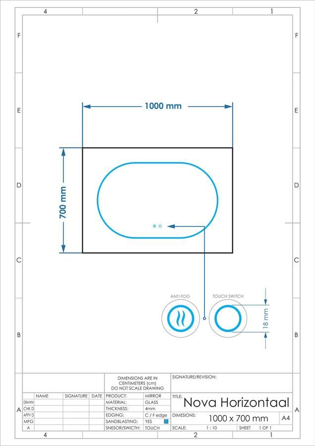 Gliss Design Badkamerspiegel Nova | 100x70 cm | Directe en indirecte LED verlichting | Touch button | Met spiegelverwarming - Foto 2