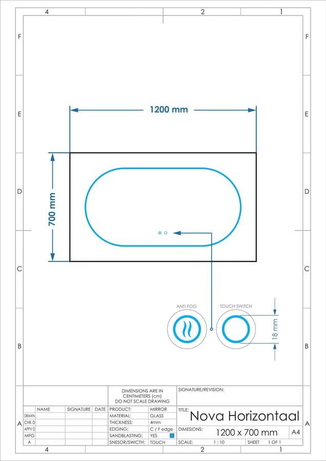 Gliss Design Badkamerspiegel Nova | 120x70 cm | Directe en indirecte LED verlichting | Touch button | Met spiegelverwarming