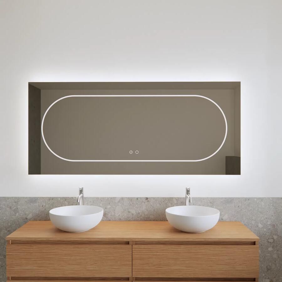 Gliss Design Badkamerspiegel Nova | 160x70 cm | Directe en indirecte LED verlichting | Touch button | Met spiegelverwarming
