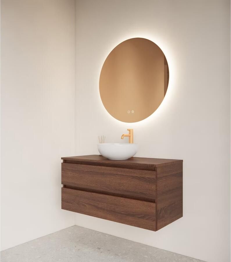 Gliss Design Badkamerspiegel Oko Koper | 80 cm | Rond | Indirecte LED verlichting | Touch button | Met spiegelverwarming