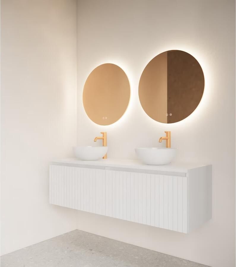 Gliss Design Badkamerspiegel Oko Koper | 60 cm | Rond | Indirecte LED verlichting | Touch button | Met spiegelverwarming