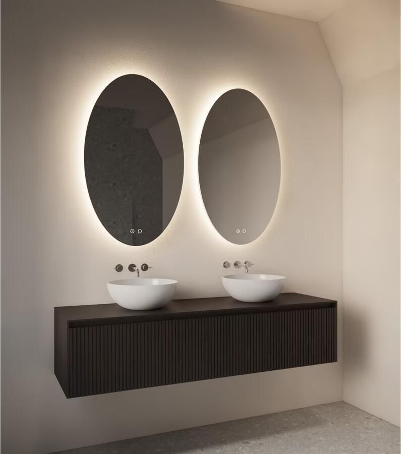Gliss Design Badkamerspiegel Oval | 100x60 cm | Ovaal | Indirecte LED verlichting | Touch button | Met spiegelverwarming