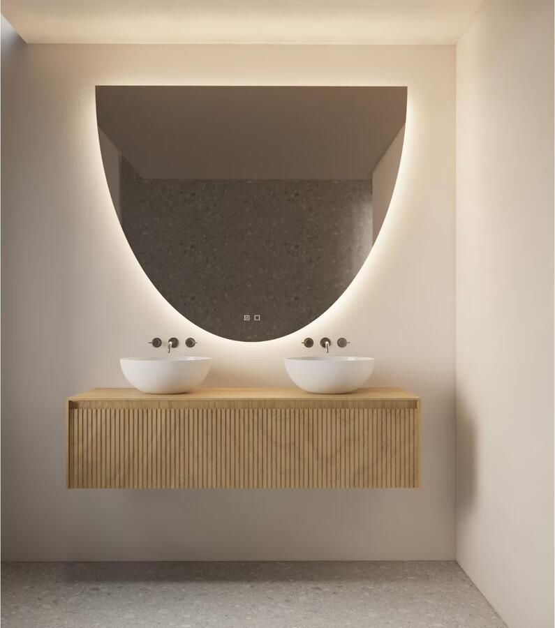 Gliss Design Badkamerspiegel ronding naar beneden EOS | 160x120 cm | Rond | Indirecte LED verlichting | Touch button | Met spiegelverwarming