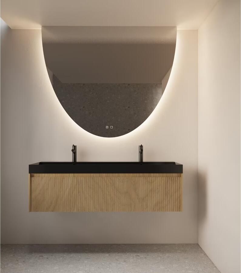 Gliss Design Badkamerspiegel ronding naar beneden EOS | 100x120 cm | Rond | Indirecte LED verlichting | Touch button | Met spiegelverwarming