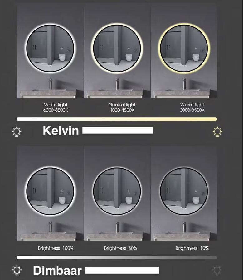 Gliss Design Badkamerspiegel Veri | 150x70 cm | Rechthoekig | Directe LED verlichting | Touch button | Met spiegelverwarming - Foto 2