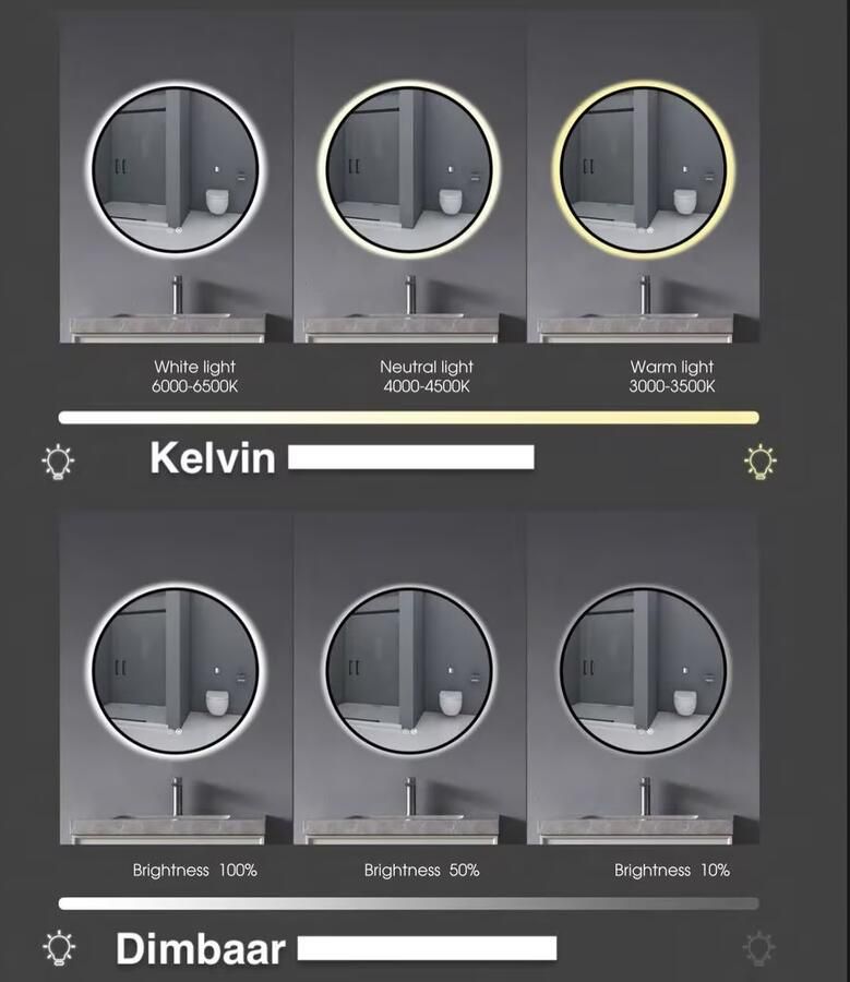 Gliss Design Badkamerspiegel Veri | 160x70 cm | Rechthoekig | Directe LED verlichting | Touch button | Met spiegelverwarming