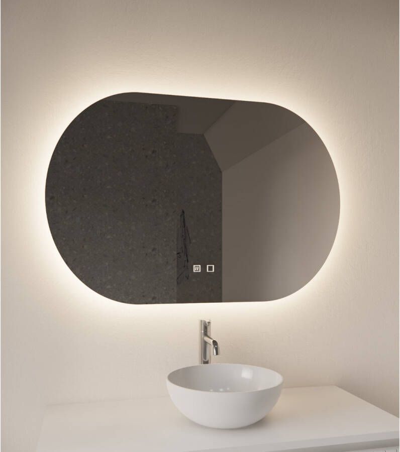 Gliss Design Orion spiegel met verwarming en verlichting 120x70 cm ovaal Horizontaal