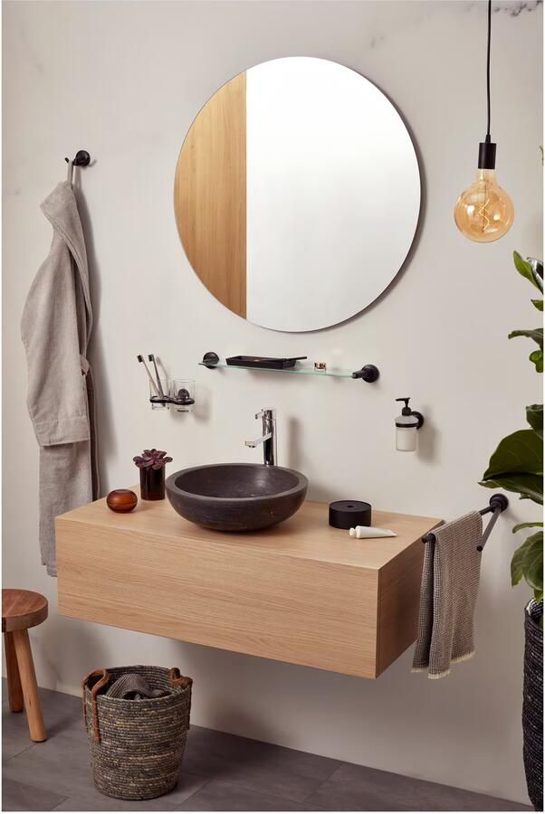 Haceka Handdoek haak Aspen | Wandmontage | RVS | Rond | Zwart