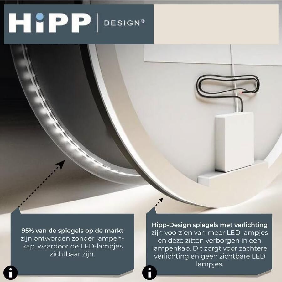 Hipp Design Badkamerspiegel SPV12500 | 180x70 cm | Rechthoek | Indirecte LED verlichting | Touch button | Met spiegelverwarming