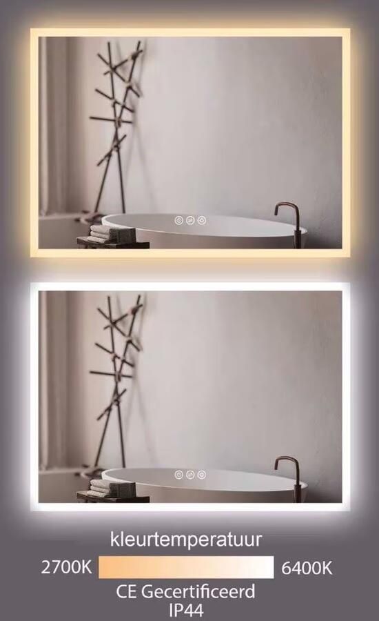 Hipp Design Badkamerspiegel SPV12500BL | 80x70 cm | Indirecte LED verlichting | Touch button | Met spiegelverwarming - Foto 2