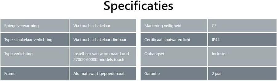 Hipp Design Badkamerspiegel SPV12500BL | 100x70 cm | Rechthoekig | Indirecte LED verlichting | Touch button | Met spiegelverwarming | Zwarte omlijsting - Foto 3