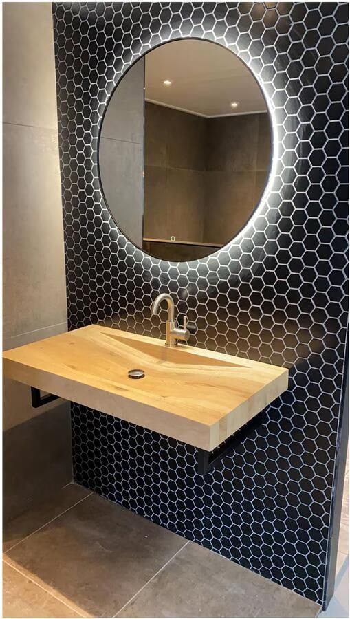 Hipp Design Badkamerspiegel SPV13500BL | 70 cm | Rond | Indirecte LED verlichting | Touch button | Met spiegelverwarming | Zwart metalen frame - Foto 2