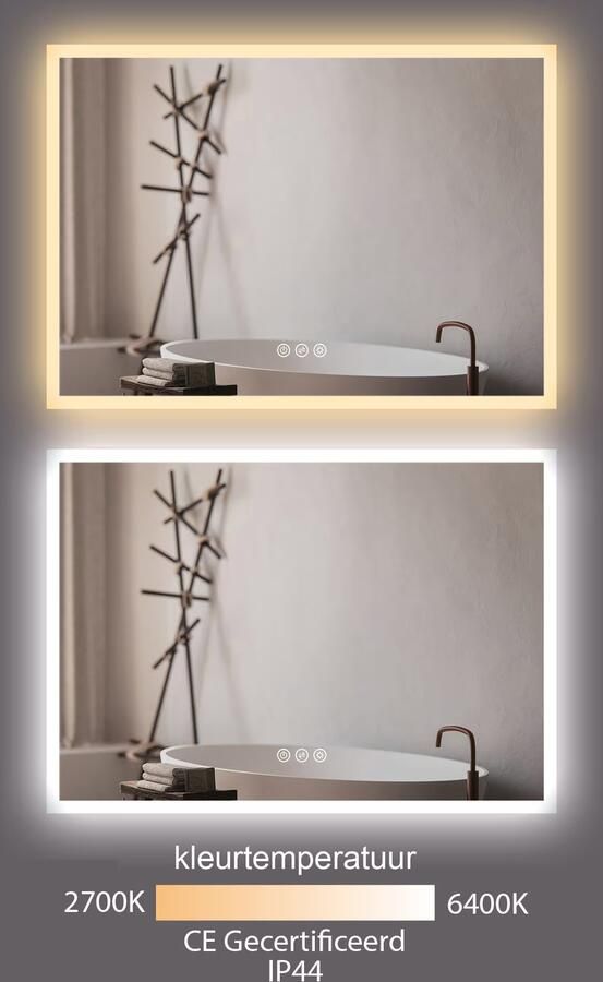 Hipp Design Badkamerspiegel SPV14900 | 40x80 cm | Indirecte LED verlichting | Touch button | Met spiegelverwarming