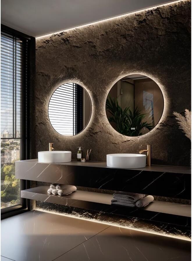Hipp Design Badkamerspiegel SPV13500KOP | 60 cm | Rond | Indirecte LED verlichting | Touch button | Met spiegelverwarming | Koper frame - Foto 3
