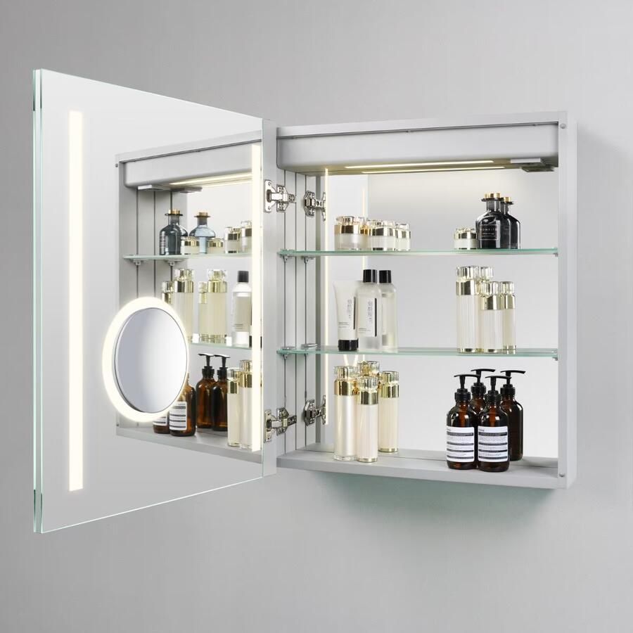 Hipp Design Spiegelkast SPK41000 | 60x70x14 cm | 1 Deur | Directe LED verlichting | Aluminium | Met spiegelverwarming