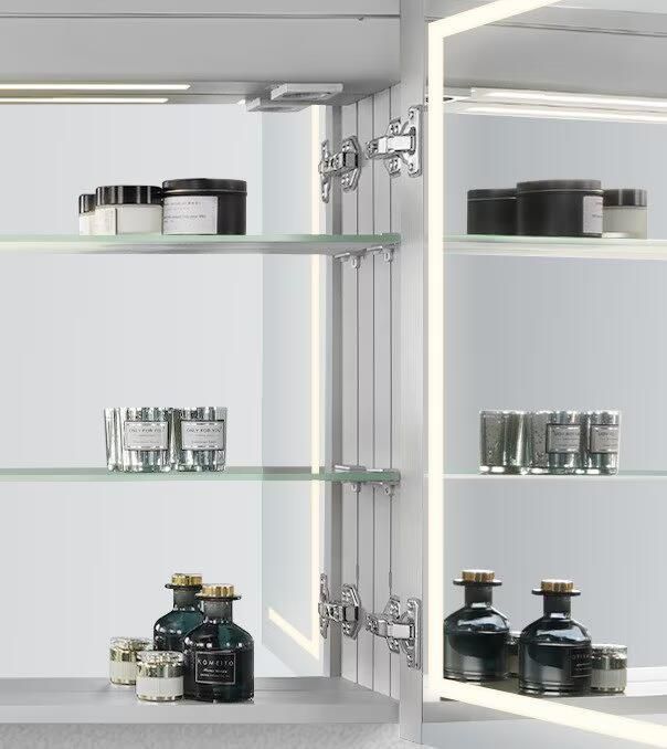 Hipp Design Spiegelkast SPK51000 | 100x70x14 cm | 2 Deuren | Directe LED verlichting | Aluminium | Met spiegelverwarming - Foto 2