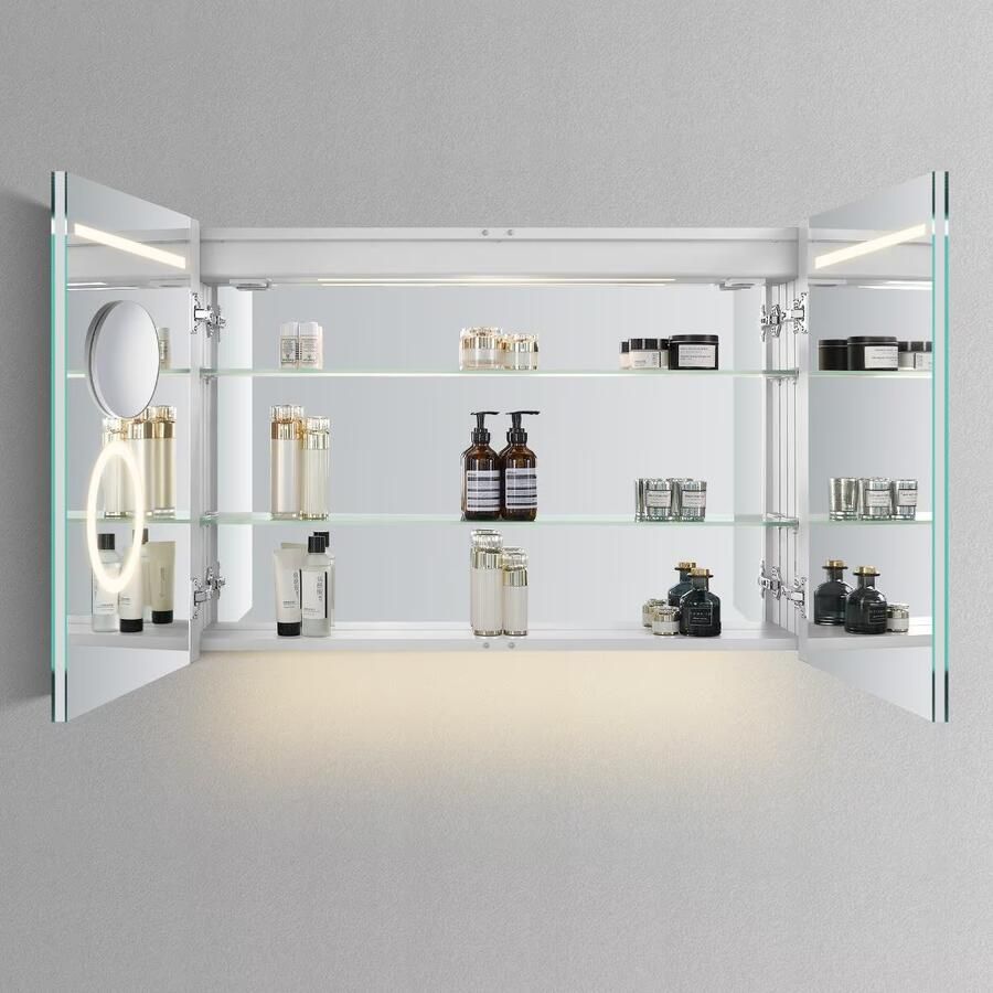 Hipp Design Spiegelkast SPK52000 | 160x70x14 cm | 3 Deuren | Directe LED verlichting | Aluminium | Met spiegelverwarming