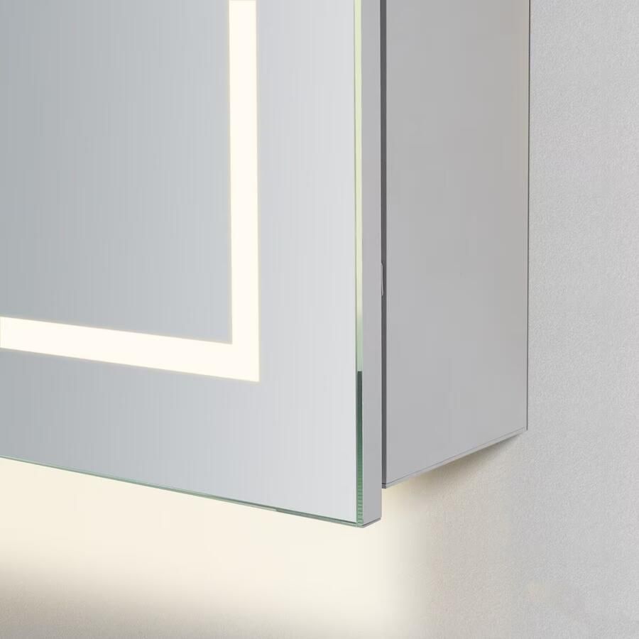 Hipp Design Spiegelkast SPK62000 | 80x70x14 cm | 2 Deuren | Directe LED verlichting | Aluminium | Met spiegelverwarming