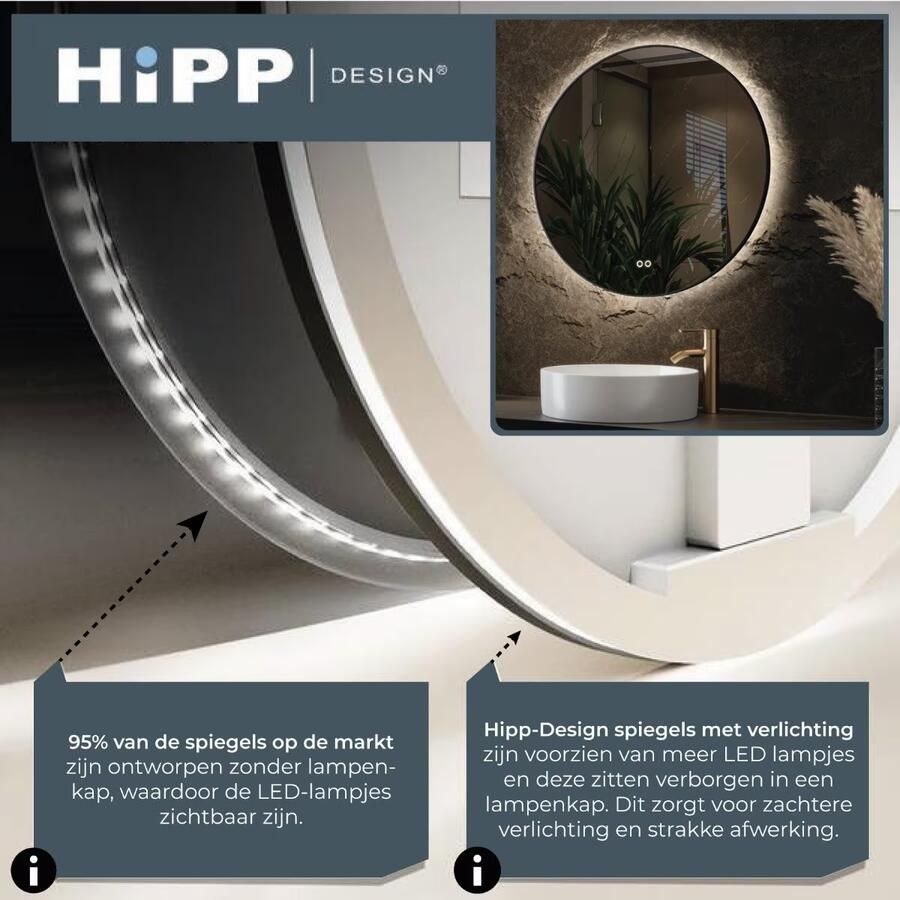 Hipp Design Badkamerspiegel SPV13900 | 40x80 cm | Indirecte- en directe LED verlichting | Touch button | Met spiegelverwarming