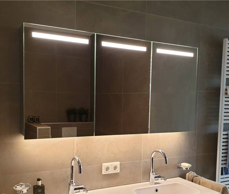 Hipp Design Spiegelkast SPK52000 | 140x70x14 cm | 3 Deuren | Directe LED verlichting | Aluminium | Met spiegelverwarming