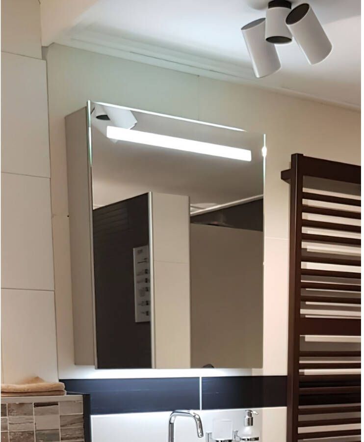 Hipp Design Spiegelkast SPK52000 | 60x70x14 cm | 1 Deur | Directe LED verlichting | Aluminium | Met spiegelverwarming