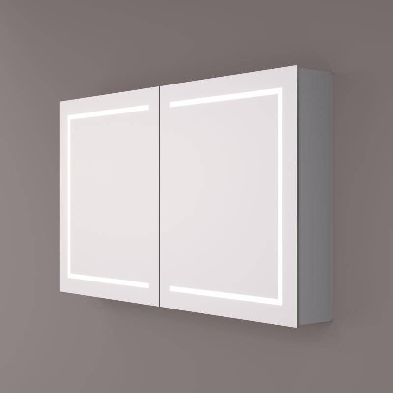 Hipp Design Spiegelkast SPK61000 | 120x70x14 cm | 2 Deuren | Directe LED verlichting | Aluminium | Met spiegelverwarming
