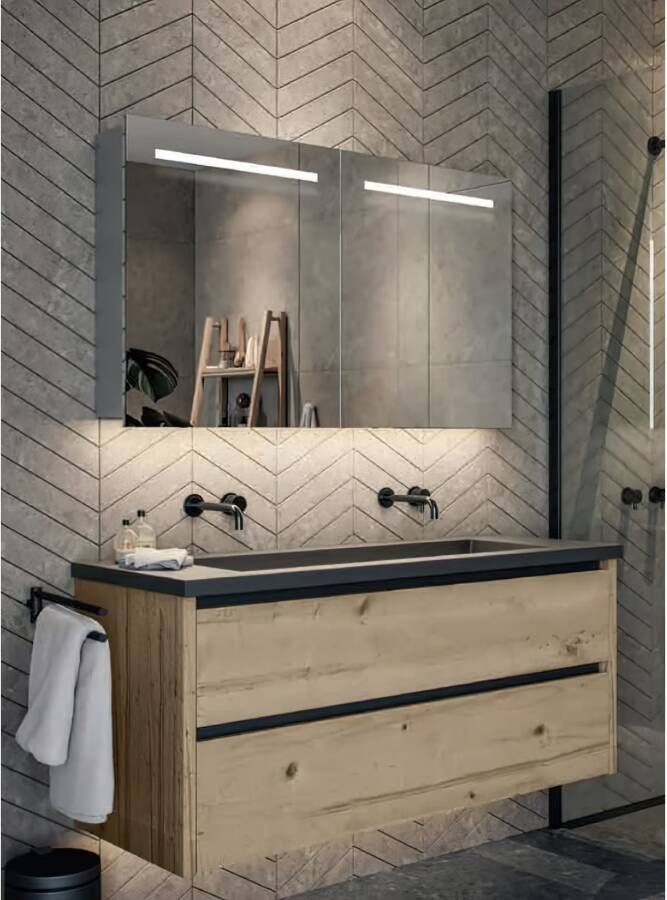 Hipp Design Spiegelkast SPK52000 | 80x70x14 cm | 2 Deuren | Directe LED verlichting | Aluminium | Met spiegelverwarming