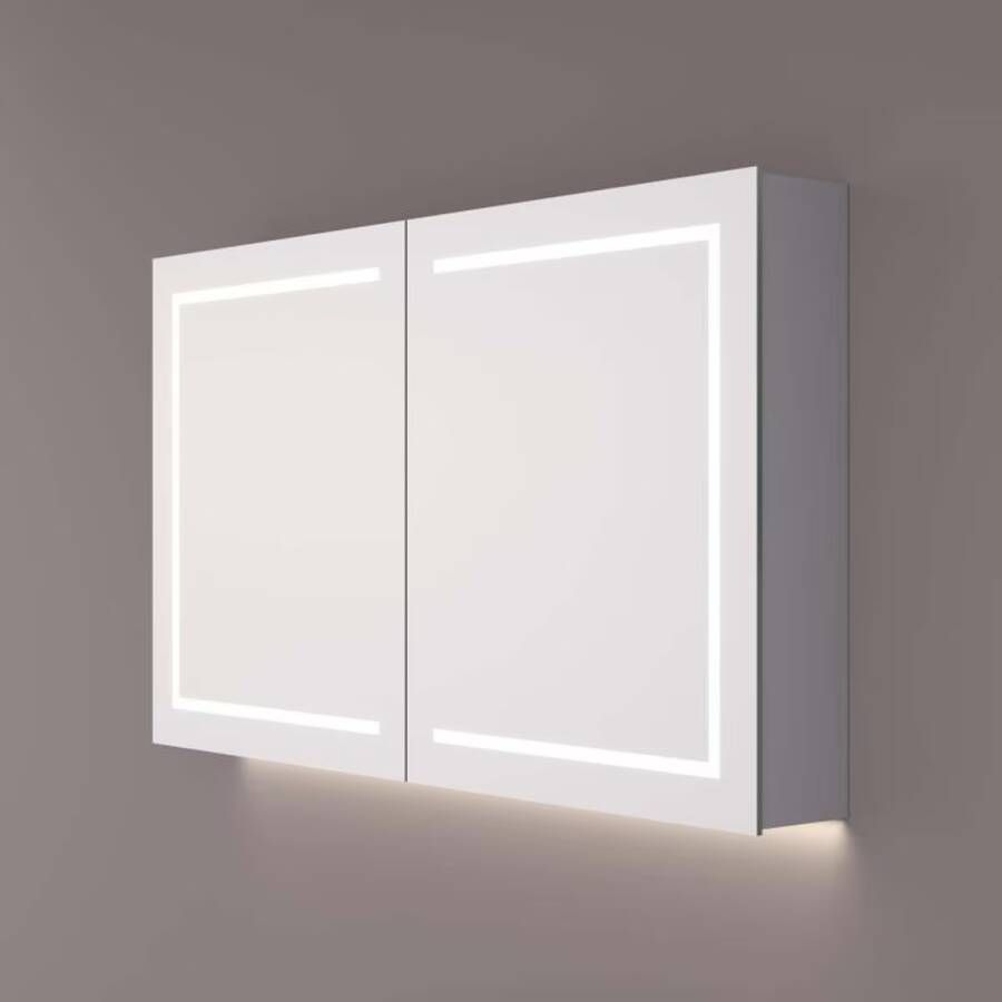 Hipp Design Spiegelkast SPK62000 | 100x70x14 cm | 2 Deuren | Directe LED verlichting | Aluminium | Met spiegelverwarming