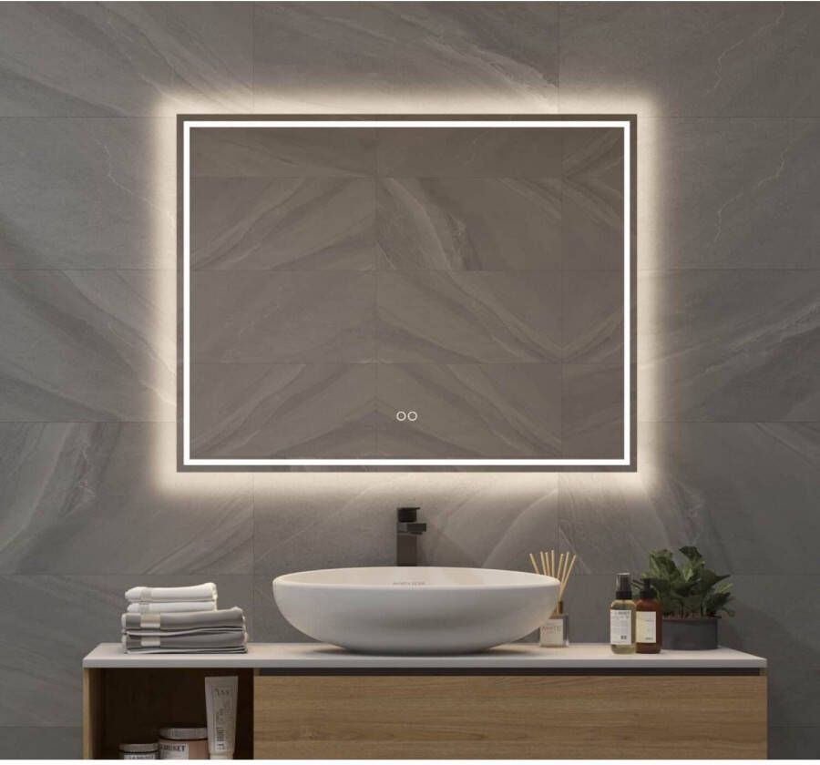 Hipp Design Badkamerspiegel SPV9000 | 80x70 cm | Directe LED verlichting | Touch button | Met spiegelverwarming