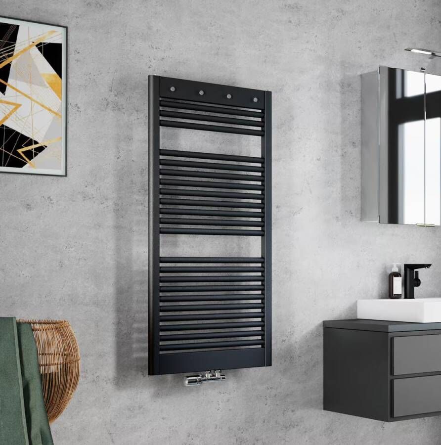 HSK Handdoekradiator Line Pro | 60x121.5 cm | CV en of electrische werking | Grafiet-zwart
