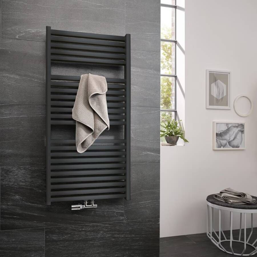 HSK Handdoekradiator Line Two | 60x123 cm | Warmwaterwerking | Grafiet-zwart