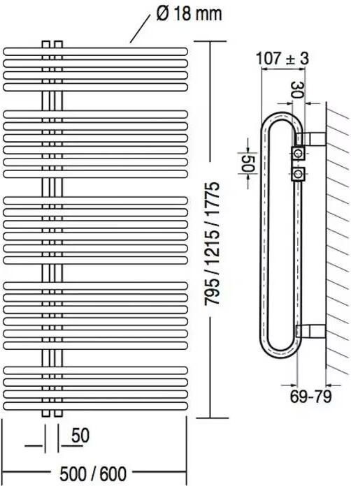 HSK Design Radiator Premium| 50x121.5 cm | CV en of electrische werking | Zij aansluiting | 860 watt | Wit - Foto 2