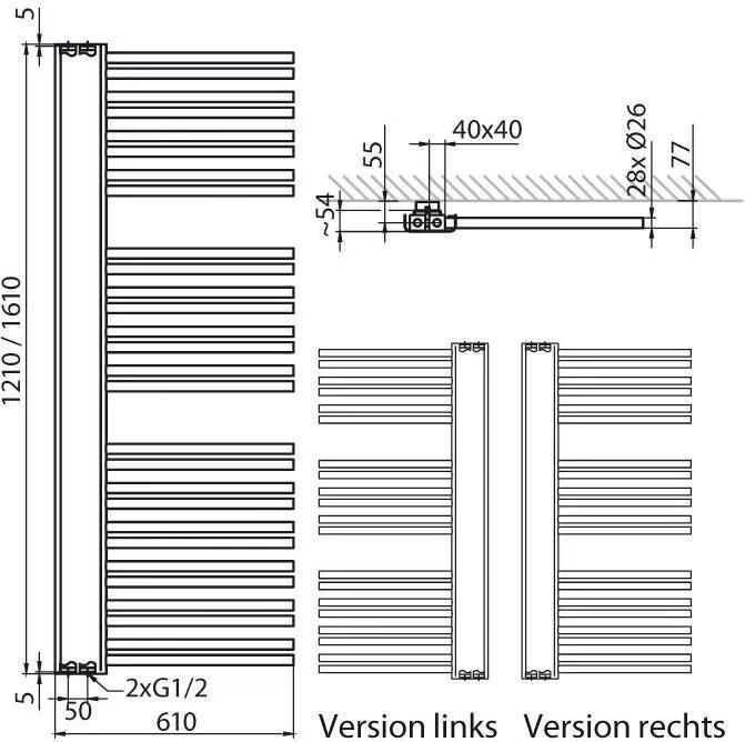 HSK Design Radiator Softcube Plus| 61x121 cm | CV en of electrische werking | Rechts | 599 watt | Antraciet
