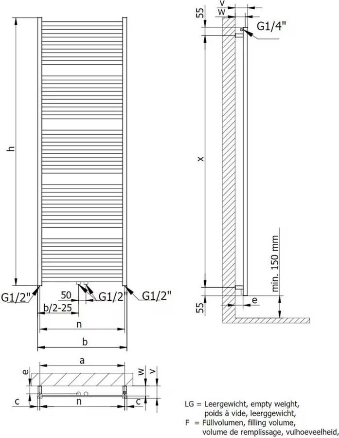 HSK Handdoekradiator Line Aero | 50x180 cm | CV en of electrische werking | Mat zwart