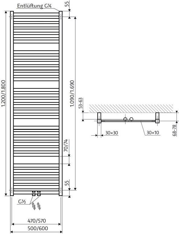HSK Handdoekradiator Line Aero | 60x180 cm | CV en of electrische werking | Mat zwart