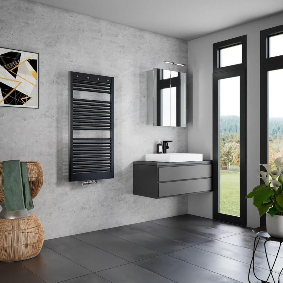 HSK Handdoekradiator Line Pro | 60x121.5 cm | CV en of electrische werking | Grafiet-zwart - Foto 2