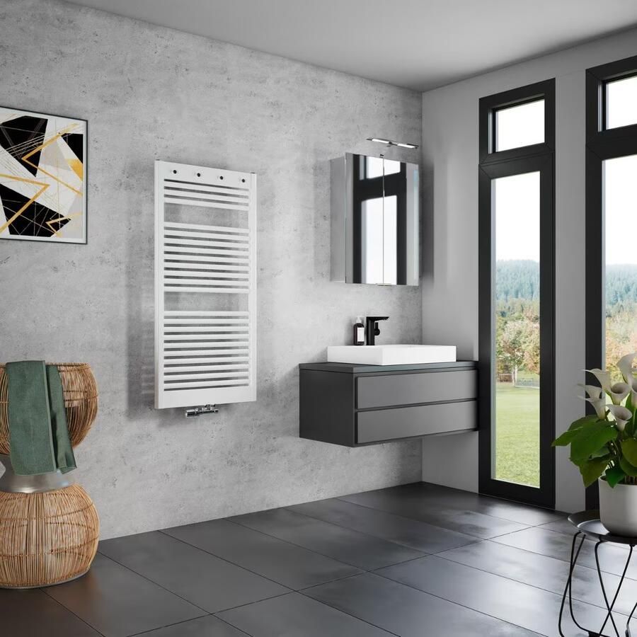 HSK Handdoekradiator Line Pro | 60x121.5 cm | CV en of electrische werking | Wit - Foto 2