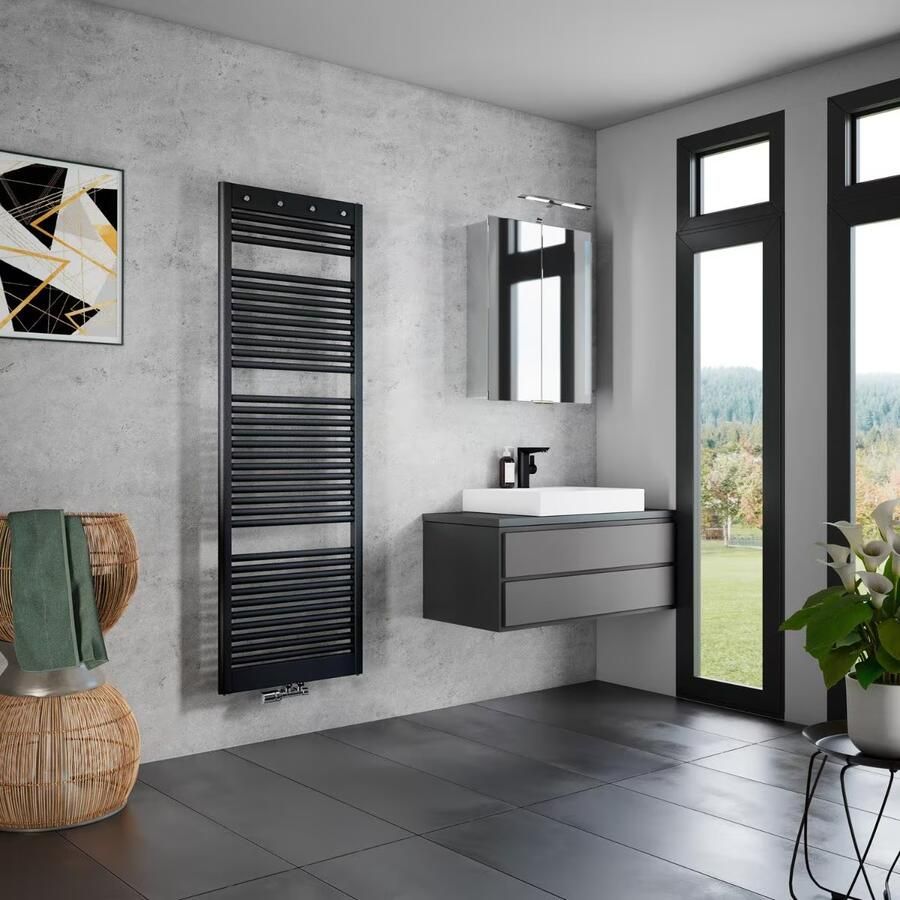 HSK Handdoekradiator Line Pro | 60x177.5 cm | CV en of electrische werking | Grafiet-zwart - Foto 3