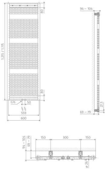 HSK Handdoekradiator Line Pro | 60x177.5 cm | CV en of electrische werking | Wit