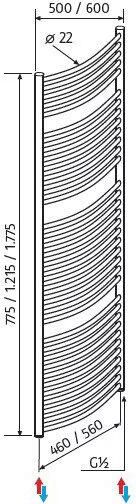 HSK Handdoekradiator Line Round| 50x177.5 cm | CV en of electrische werking | Wit - Foto 1