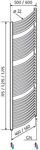 HSK Handdoekradiator Line Round| 60x177.5 cm | CV en of electrische werking | Wit - Foto 2