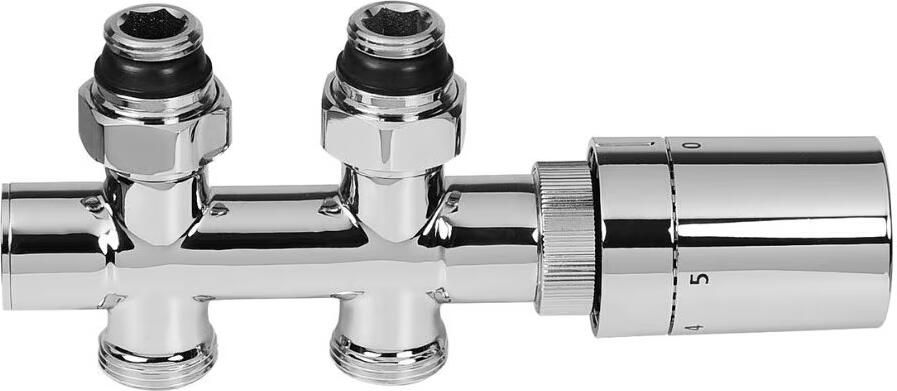 HSK radiator aansluitset | Middenaansluiting vloer | Kraanset rechts | Chroom - Foto 2