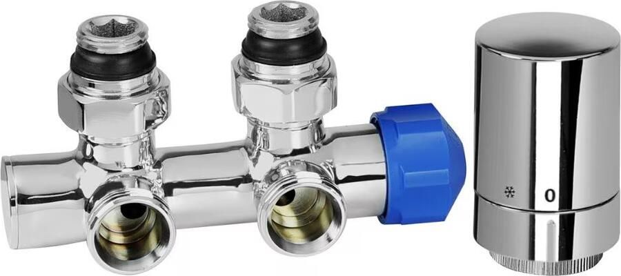 HSK radiator aansluitset | Middenaansluiting wand | Kraanset haaks | Chroom