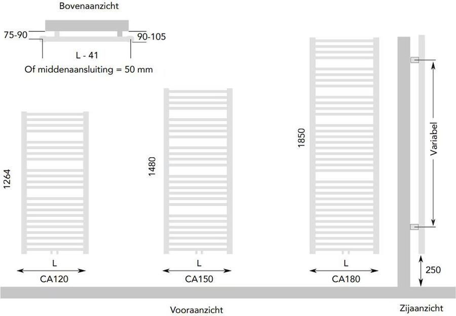 Instamat Badkamerradiator serie Calda 185 x 60 cm incl. bevestigingsset antraciet metallic - Foto 2