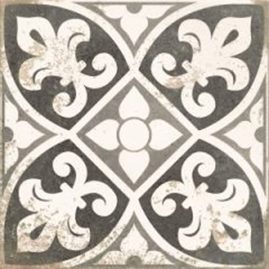 Realonda Cerámica Antique Patchwork Black and White decortegel portugees 33x33 cm zwart wit mat