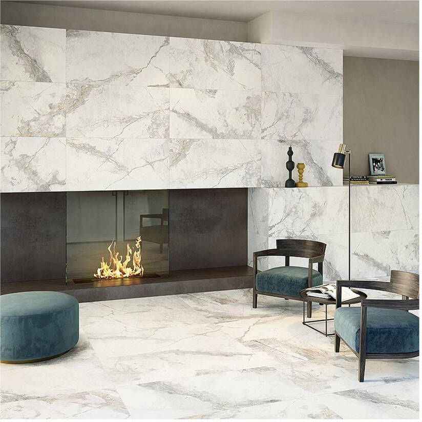 Edimax Astor Golden Age Vloer- en wandtegel | 60x120 cm | Gerectificeerd | Marmerlook | Mat Wit